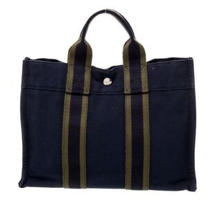 Hermes Dark Blue and Dark Green Tote Bag Good Condition